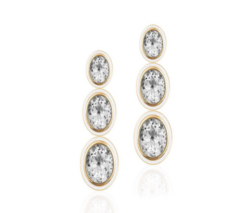 'Melange' 3 Tier Oval Rock Crystal Earrings with White Agate Inlay