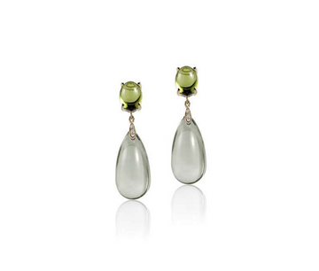 'Naughty' Peridot Cabochon & Prasiolite Drop Earrings With Diamond
