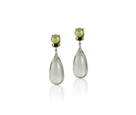 'Naughty' Peridot Cabochon & Prasiolite Drop Earrings With Diamond