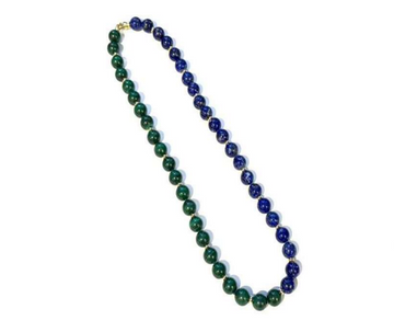 'Beyond' 1 Strand Malachite And Lapis Round Beads Necklace with Gold Rondelles