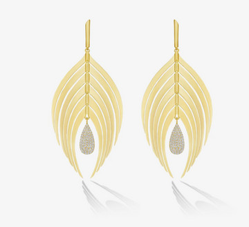 Peacock Drop Earrings with White Diamond Pave