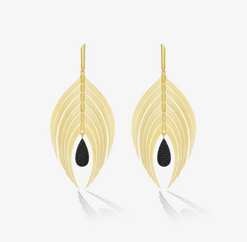 Peacock Drop Earrings with Black Diamond Pave