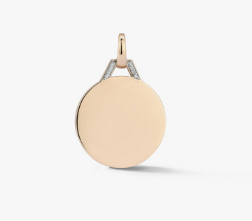 Dora 18K Rose Gold 25MM Large Round Disc and White Diamond Half Hex Charm with Spring Loaded Bail