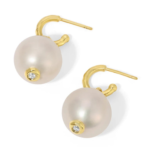 Pearl Drop Earrings with Diamonds