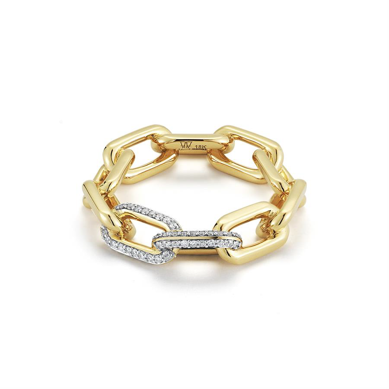 Saxon Yellow Gold and Diamond Large Chain Link Ring