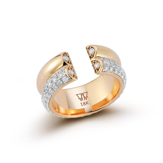 Thoby Rose Gold and White Diamond 2 Row Tubular Ring