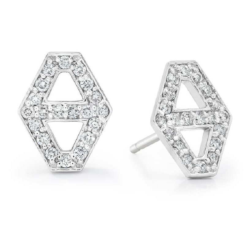 Keynes White Gold and Diamond Hexagon Stud Earrings