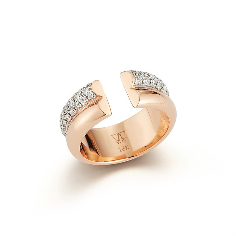 Thoby Rose Gold and White Diamond 2 Row Tubular Ring
