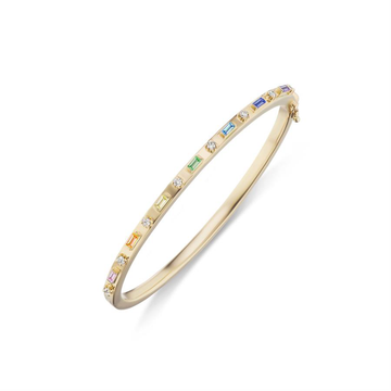 Rainbow Sapphire Baguette & Diamond Bangle