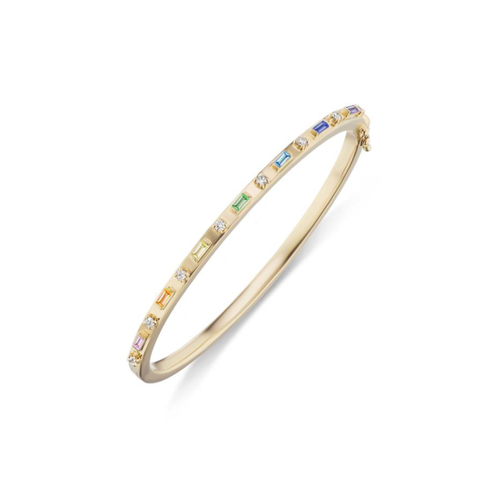 Rainbow Sapphire Baguette & Diamond Bangle