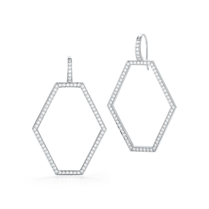 Keynes Gold and Diamond Medium Open Hexagon Earrings