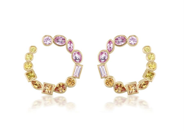 Bezel Crescent Earrings in Pink, Yellow & Orange Sapphire