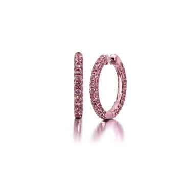 Pink Sapphire & Pink Rhodium 3 Sided Hoops