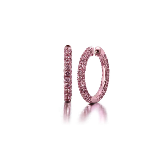 Pink Sapphire & Pink Rhodium 3 Sided Hoops