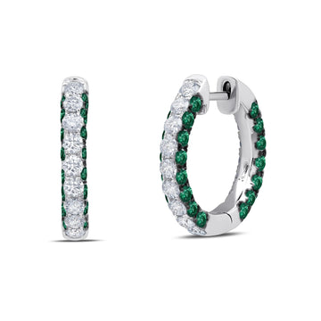 Emerald & Diamond 3 Sided Hoop Earrings