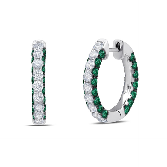 Emerald & Diamond 3 Sided Hoop Earrings