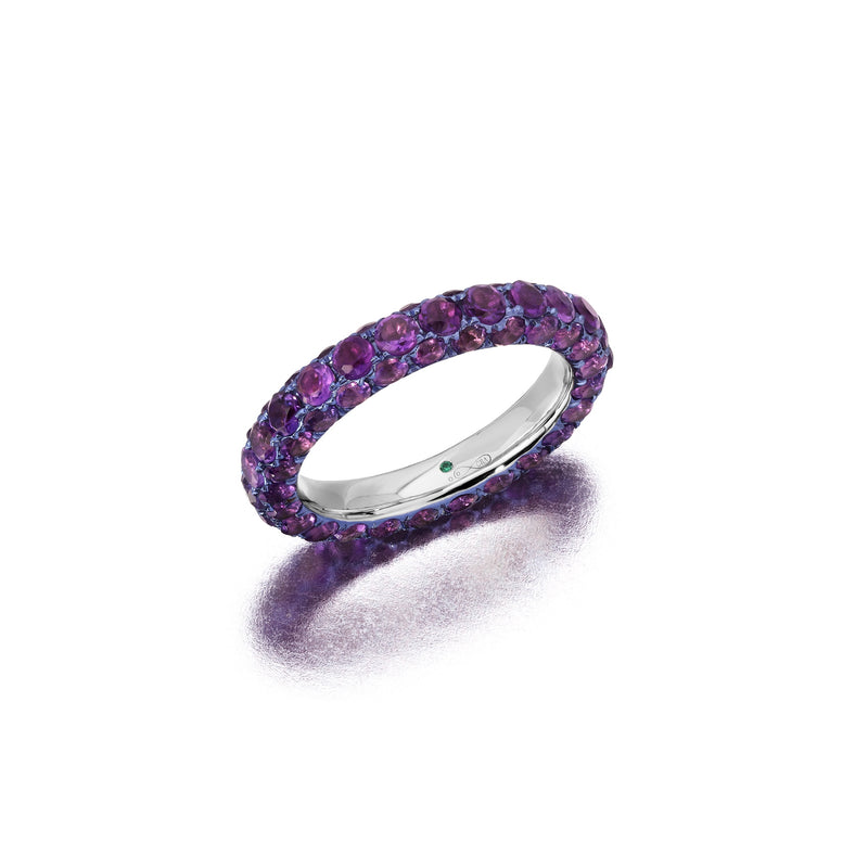 Amethyst and Purple Rhodium 3 Sided Ring