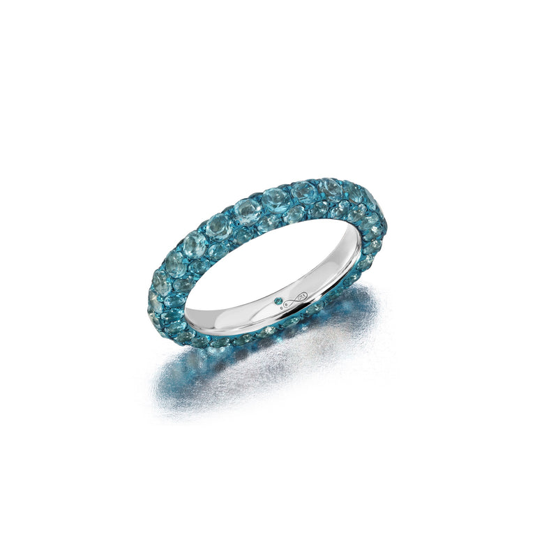 Swiss Blue and Blue Rhodium 3 Sided Ring