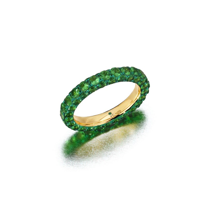 Tsavorite and Green Rhodium 3 Sided Ring