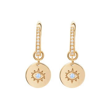 Removable Cosmos Evil Eye Charm Earrings With Blue Sapphires