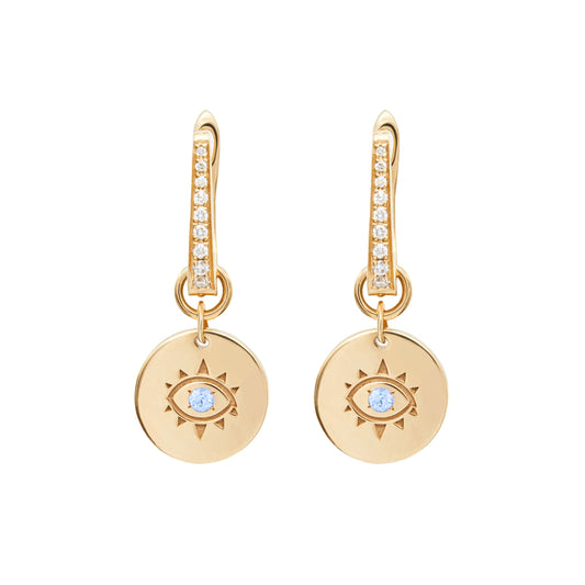 Removable Cosmos Evil Eye Charm Earrings With Blue Sapphires