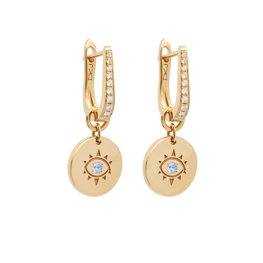 Removable Cosmos Evil Eye Charm Earrings With Blue Sapphires