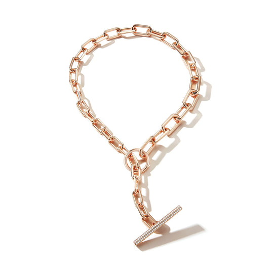 Saxon 18k Rose Gold Graduating Jumbo Link Diamond Toggle Necklace