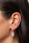 White Pearl & Diamond Orb Earrings