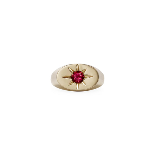 Pink Sapphire Starburst Oval Signet Ring