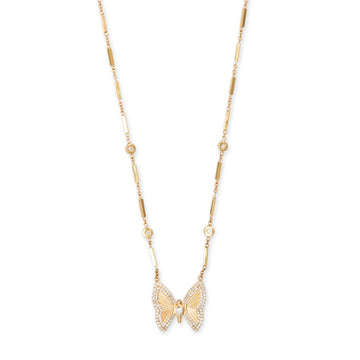 Small Pave Teardrop Diamond Center Butterfly Necklace