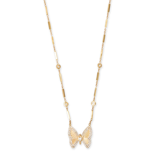 Small Pave Teardrop Diamond Center Butterfly Necklace