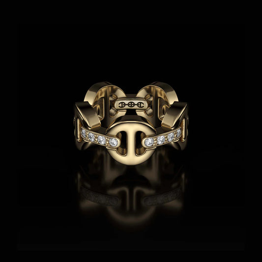 Dame Classic Tri-Link Ring with Diamond Bridges