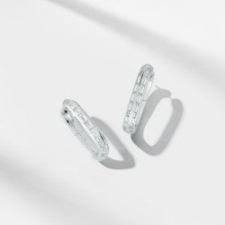 18k White Gold Jumbo Saxon Link Baguette Diamond Earrings