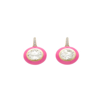 Arena Earrings with Rock Crystal and Diamonds with Pink Enamel