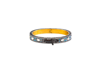 Turquoise Micro Mosaic and Diamond Bangle