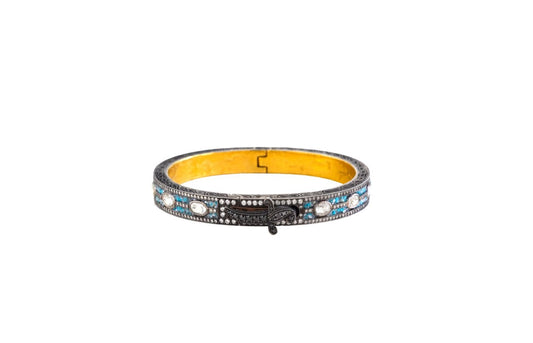 Turquoise Micro Mosaic and Diamond Bangle