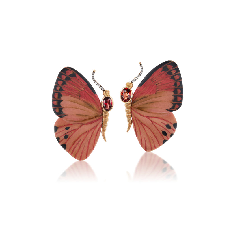 Marquetry Pink Butterfly Earrings