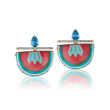 U Shaped Topaz, Diamond and Marquetry Earrings