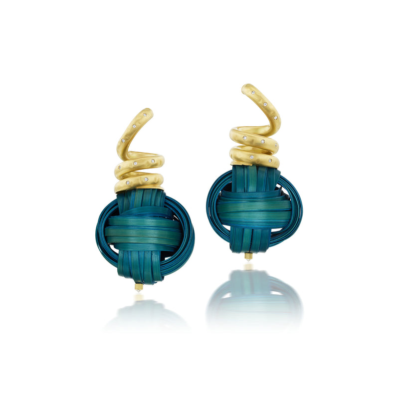 Blue Bamboo Sphere Earrings