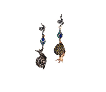 Diamond Snail and Snake Drop Earrings