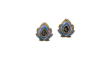 Turquoise Micro Mosaic and Black Diamond Earrings