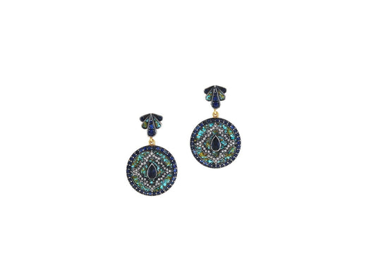 Blue Sapphire and Micro Mosaic Drop Earrings