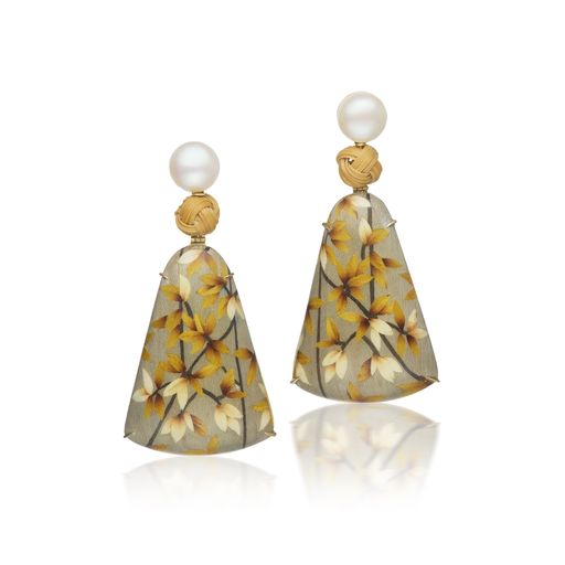 Marquetry Earrings with Pearl