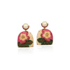 Pearl and Ruby Pink Rose Marquetry Earrings