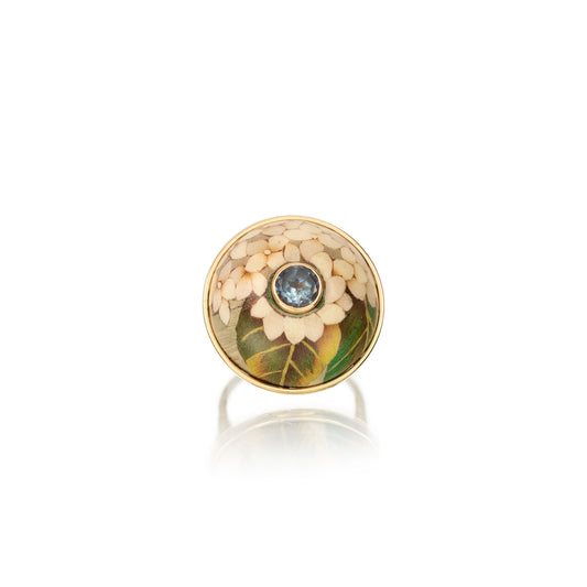 Sky Blue Topaz Hydrangea Marquetry Ring