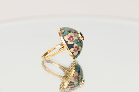 Iolite Hydrangea Marquetry Ring
