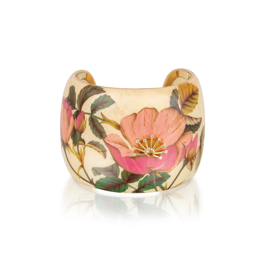 Pink Rose Marquetry Cuff Bracelet