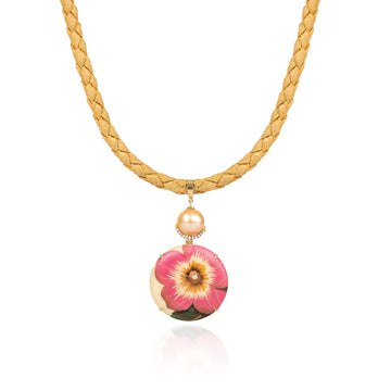 Pearl Pink Rose Braided Necklace