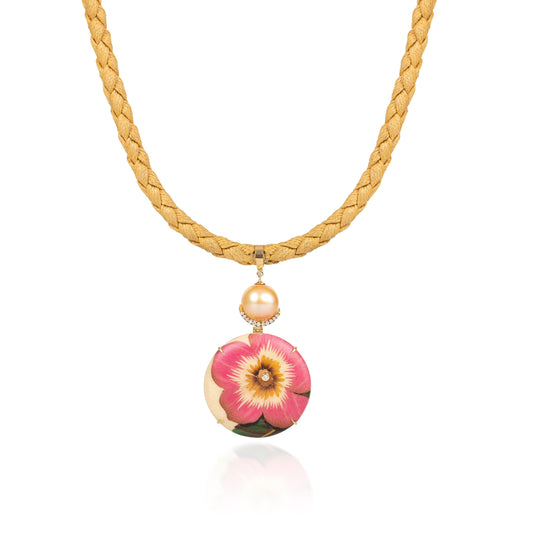 Pearl Pink Rose Braided Necklace