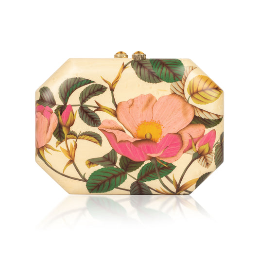 Pink Rose Citrine Marquetry Clutch